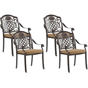 BELIANI Set of 4 Retro Garden Dining Chairs with Seat Cushions Aluminium Brown Salento