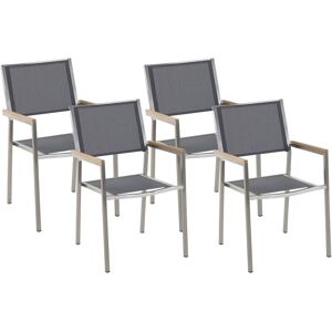BELIANI Set of 4 Modern Outdoor Garden Dining Chairs Fabric Steel Frame Grey Grosseto