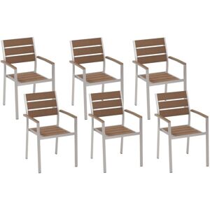 BELIANI Set of 6 Modern Outdoor Dining Chairs Aluminium Light Wood and Silver Vernio
