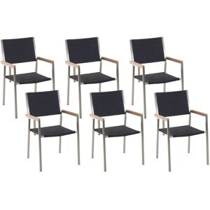 BELIANI Set of 6 Modern Outdoor Garden Dining Chairs pe Rattan Steel Black Grosseto