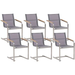 Beliani - Set of 6 Outdoor Garden Chairs Steel Frame Cantilever Design Grey Seat Cosoleto