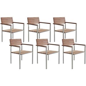 BELIANI Set of 6 Garden Dining Chairs Silver Stainless Steel Teak Solid Wood Viareggio