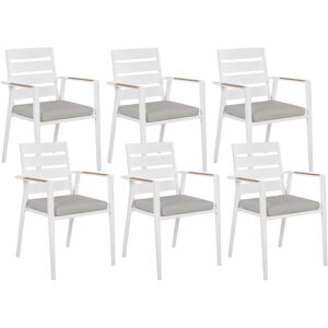 Beliani - Set of 6 Outdoor Garden Dining Chairs Aluminium Frame with Grey Seat Cushions White Taviano