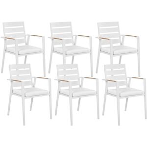 Beliani - Set of 6 Outdoor Garden Dining Chairs Aluminium Frame with Seat Cushions White Taviano