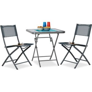 Relaxdays - Set of Garden Chairs and Table, Metal, Synthetics, Outdoor, HxWxD: 87 x 55 x 48.5 cm, Foldable Patio Chair, Grey