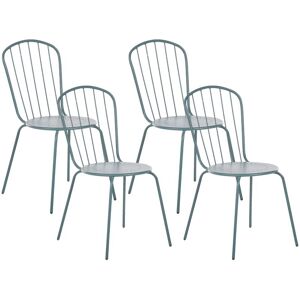 Beliani - Set of Garden Dining Chairs Light Blue High Back Metal Rust Resistant 4 Pc Calvi