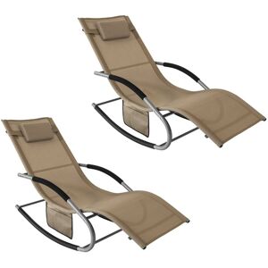 Sobuy - Set of 2 Sun Lounger Garden Chair Recliner with Cushioned Pillow & Side Pocket Garden Rocking Chair with Steel Frame Outdoor Furniture Brown