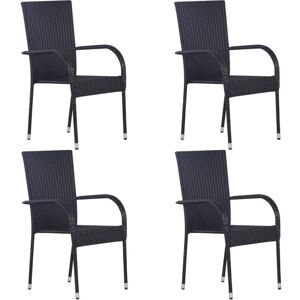 BONNEVIE Stackable Outdoor Chairs 4 pcs,Garden Chair Poly Rattan Black VSVS21030