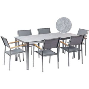 BELIANI Stainless Steel Modern 6 Seater Garden Dining Set Table Glass Top Textilene Chairs Grey Cosoleto