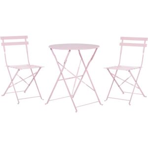 Beliani - Outdoor Patio 3 Piece Bistro Set Steel Round Table and Chairs Pastel Pink Fiori