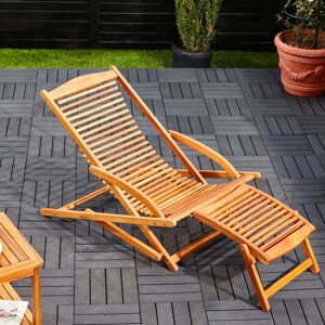 Deuba - casaria® Wooden Sun Lounger Foldable Weatherproof Removable Footrest 160kg Load Capacity Headrest Garden Balcony Lounger Patio Furniture