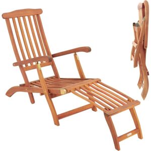Sun Lounger Tami Sun Acacia Wood Foldable Adjustable Extendable Table Garden Sun Bed Reclining Deck Chair Wooden Garden Sunlounger - Casaria