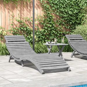 Bonnevie - Sun Lounger,Deck chair,Lounge chair Grey 184x55x64 cm Solid Wood Acacia VSVS952836