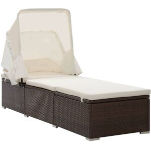 Bonnevie - Sun Lounger,Deck chair,Lounge chair with Canopy and Cushion Poly Rattan Brown VSVS997778