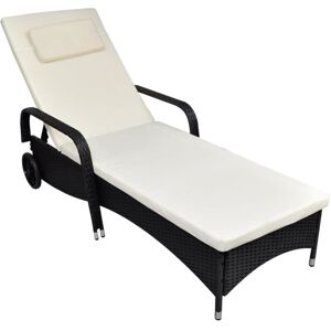 Bonnevie - Sun Lounger,Deck chair,Lounge chair with Wheels Poly Rattan Black VSVS893749