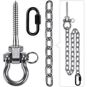 TINOR Swing Hook, 13cm Screw Hammock Swing Hanger Swivel Mounting Kit with Carabiner and 1m Silver Chain for Outdoor Play Chair, Yoga Rope, Punching Bag,