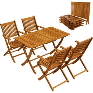Casaria Wooden Garden Dining Table and Chairs Set 4 Seater FSC®-Certified Acacia Wood Chairs with Armrests Foldable Wood Garden Outdoor Furniture Set