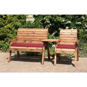 Charles Taylor - Wooden Companion Straight Garden 3 Seat Chair & Cover Red Cushion
