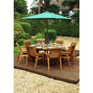 Marlborough - Traditional Eight Seater Circular Table Set with 8 x Green Chair Cushion, 1x Green Parasol & Base & 1 x Cushion Storage Bag