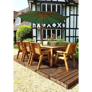 MARLBOROUGH Traditional Eight Seater Rectangle Table Set with 8 x Green Chair Cushion, 1 x Green Parasol & Base & 1 x Cushion Storage Bag