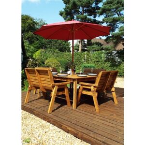 MARLBOROUGH Traditional Eight Seater Table Set with 4 x Burgundy Bench Cushion, 1 x Burgundy Parasol & Base & 1 x Cushion Storage Bag