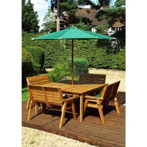 MARLBOROUGH Traditional Eight Seater Table Set with 4 x Green Bench Cushion, 1 x Green Parasol & Base & 1 x Cushion Storage Bag