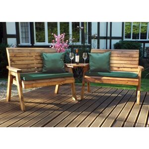 Charles Taylor - Wooden Twin Garden 2 Seater Bench Set Angled & Green Cushion