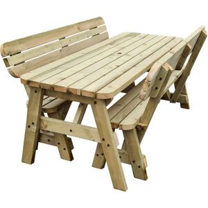 ARBOR GARDEN SOLUTIONS 3ft (90cm) Picnic table and bench set, natural (light-green) finish, Victoria compact with backrest rounded corners - Rustic brown