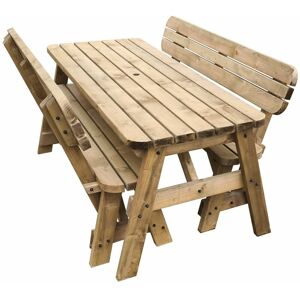 Arbor Garden Solutions - 3ft (90cm) Picnic table and bench set, rustic brown finish, Victoria compact with backrest rounded corners