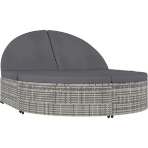 2-Person Sun Lounger with Cushions Poly Rattan Grey Vidaxl