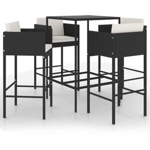5 Piece Garden Bar Set with Cushions Poly Rattan Black Vidaxl