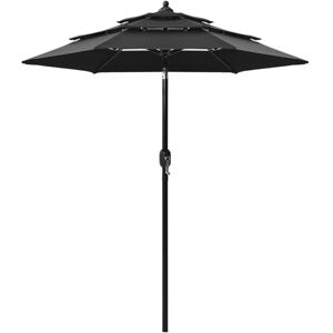 3-Tier Garden Parasol with Aluminium Pole Black 2 m Vidaxl