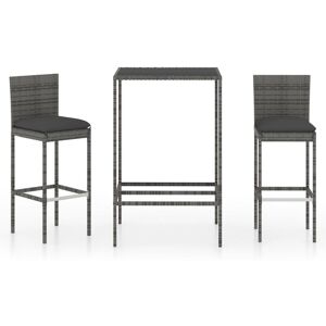 3 Piece Garden Bar Set with Cushions Poly Rattan Grey Vidaxl