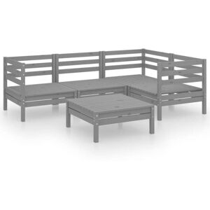 5 Piece Garden Lounge Set Solid Pinewood Grey Vidaxl