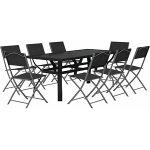 9 Piece Garden Dining Set Grey and Black Vidaxl