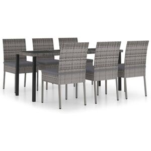7 Piece Outdoor Dining Set with Cushions Poly Rattan Grey vidaXL