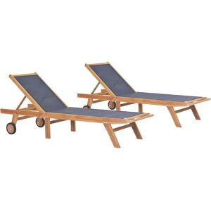 Vidaxl - Folding Sun Loungers with Wheels 2 pcs Solid Teak and Textilene