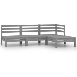 4 Piece Garden Lounge Set Solid Pinewood Grey Vidaxl