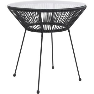 Garden Dining Table Black Ø70x74 cm Rattan and Glass Vidaxl
