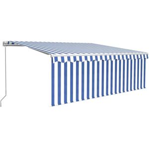 Vidaxl - Manual Retractable Awning with Blind&LED 4x3m Blue&White