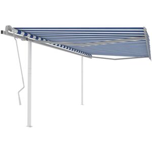 Manual Retractable Awning with Posts 4x3 m Blue and White vidaXL