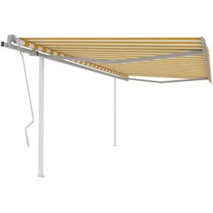 Manual Retractable Awning with Posts 4x3.5 m Yellow and White vidaXL