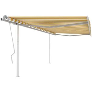 Manual Retractable Awning with Posts 4x3 m Yellow and White vidaXL