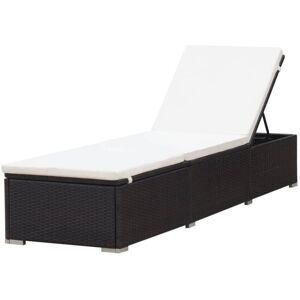Vidaxl - Sun Lounger with Cream White Cushion Poly Rattan Brown