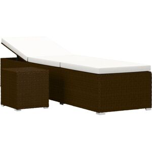 Vidaxl - Sun Lounger with Cushion and Tea Table Poly Rattan Brown