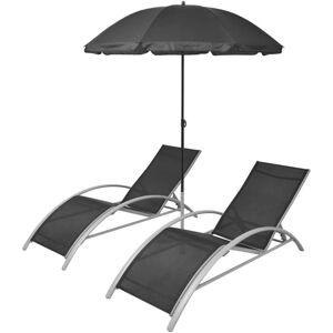 Vidaxl - Sun Loungers with Umbrella Aluminium Black