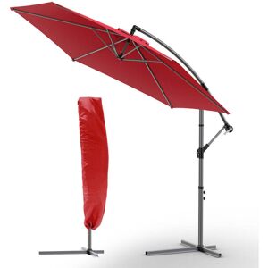 VOUNOT 3m Cantilever Garden Parasol, Banana Patio Umbrella with Crank Handle and Tilt, Red