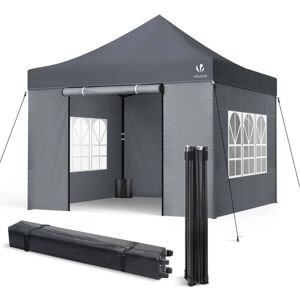 VOUNOT 3x3m Heavy Duty Gazebo with 4 Sides, Pop up Gazebo Fully Waterproof Party Tent with Roller Bag and Leg Weights, Grey
