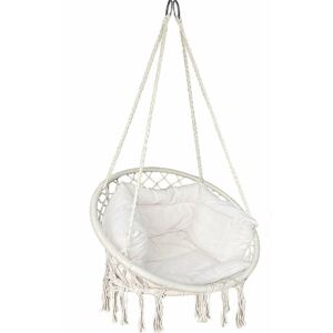 VOUNOT Hanging Chair with Cushion, Macrame Hammock Swing Chair for Bedroom, Balcony, Patio, Garden, 265LBS Capacity, Beige