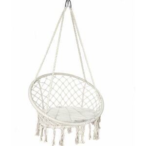 VOUNOT Swing Chair with Round Seat Cushion, Macrame Hammock Hanging Chair for Indoor, Outdoor, Beige